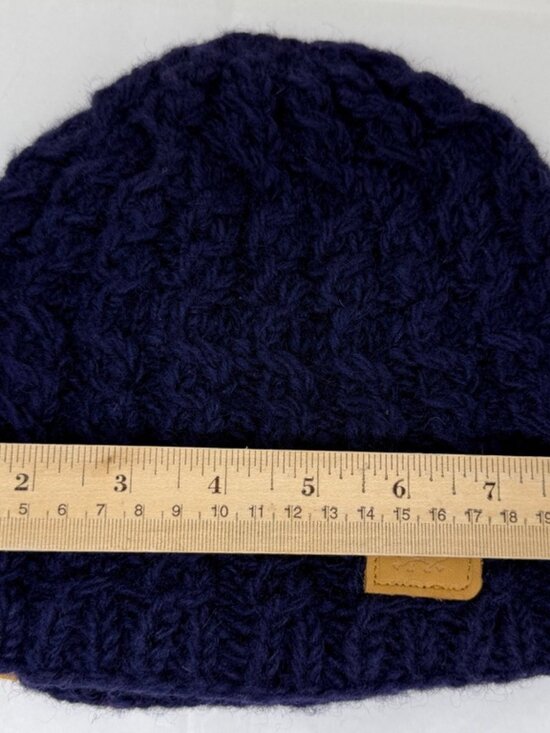 Turtle Fur Navy Blue Wool Beanie Hat Hand Knit unisex main image 8